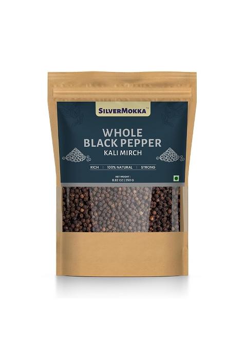 Silvermokka Whole Black Pepper/Peppercorn [Kali Mirch] 250G | Bold, Strong, Pungent Pure, Naturally Dried, Hand Process, No Oil Extraction Farm To Fork Coorg/Kodagu, India Zip-Lock Bag