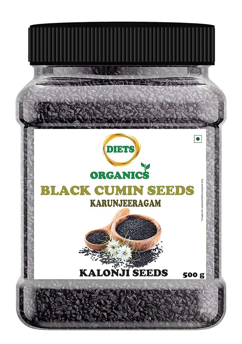 Diets Organics Black Cumin Seeds -500 G, Karunjeeragam, Kala Jeera, Kalonji Seeds- 500 Grams - Indya