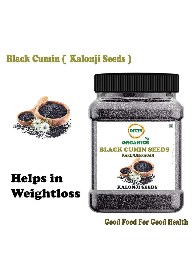 Diets Organics Black Cumin Seeds -500 G, Karunjeeragam, Kala Jeera, Kalonji Seeds- 500 Grams - Indya