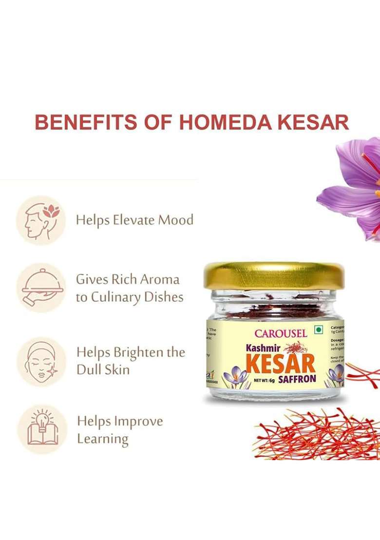 Eurohaus Carousel Saffron Original - 2 Gram Pure Kashmiri Mongra Kesar Organic For Cooking & Pooja| Grade A+ With Rich Aroma Flavor - Indya