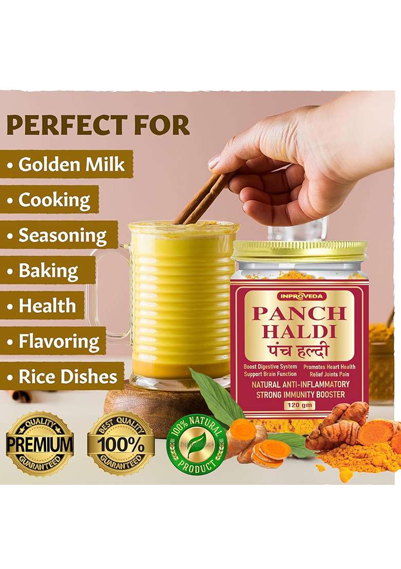 Pteteya Inproveda Panch Haldi Powder 120 Gm | No Preservatives, Colors Or Flavors Immunity, Anti-Oxidant, Anti-Inflammatory Turmeric - Indya