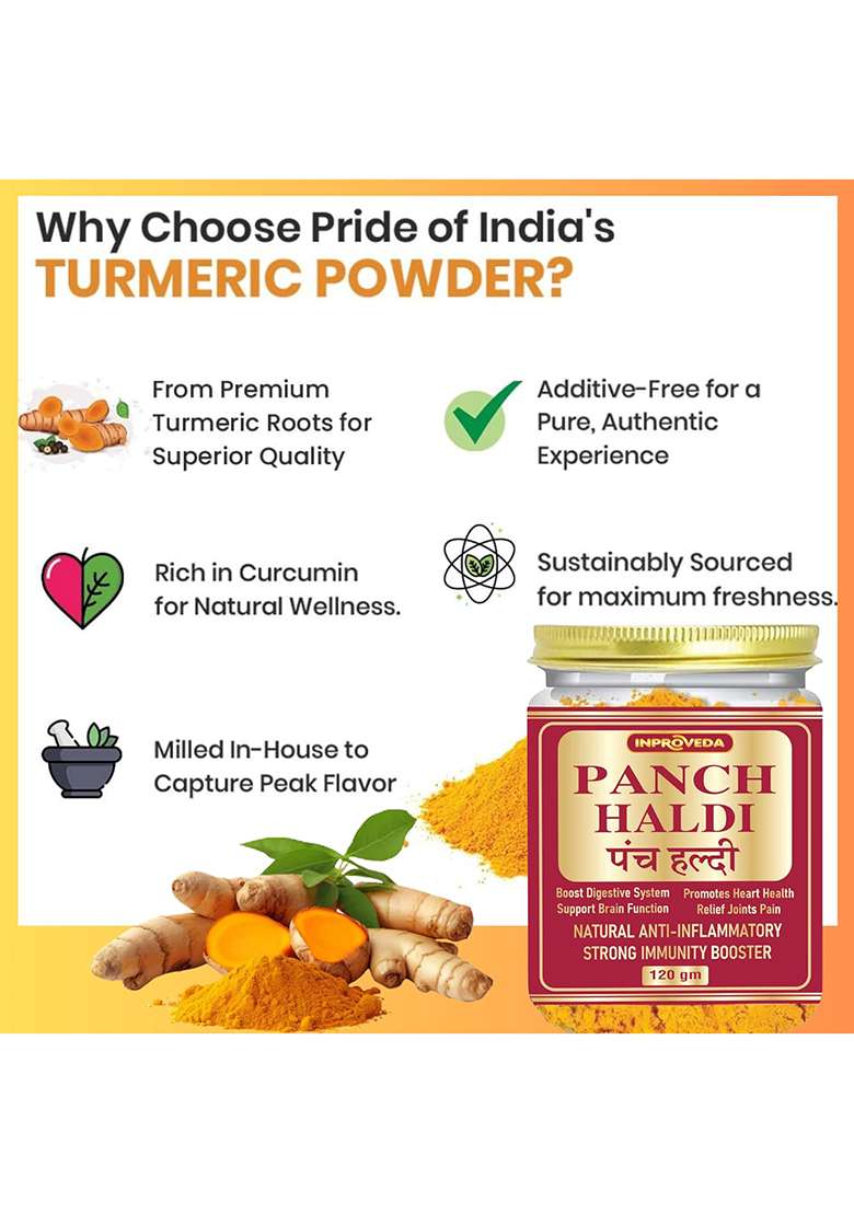 Pteteya Inproveda Panch Haldi Powder 120 Gm | No Preservatives, Colors Or Flavors Immunity, Anti-Oxidant, Anti-Inflammatory Turmeric - Indya