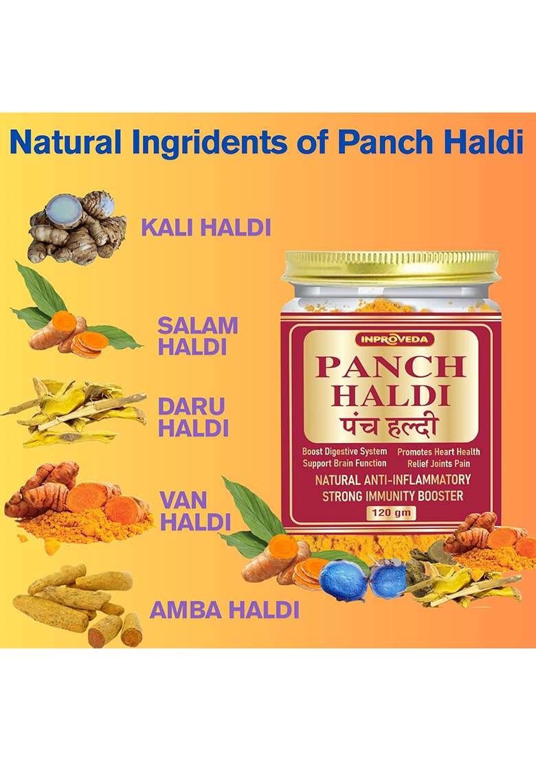 Pteteya Inproveda Panch Haldi Powder 120 Gm | No Preservatives, Colors Or Flavors Immunity, Anti-Oxidant, Anti-Inflammatory Turmeric - Indya
