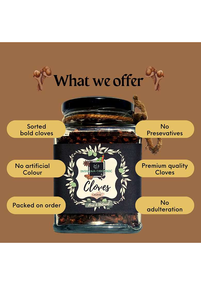 Indiana Organic Sabut Laung, Cloves Whole Bold Size, Syzygium Aromaticum, 100 Gram - Indya