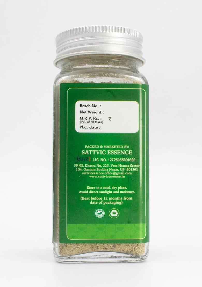 Sattvic Essence Premium Cardamom Powder | Pure & Natural Elaichi Aromatic Fresh Ground Spice For Sweets, Tea Cooking No Preservatives Glass Jar Pack (45G)