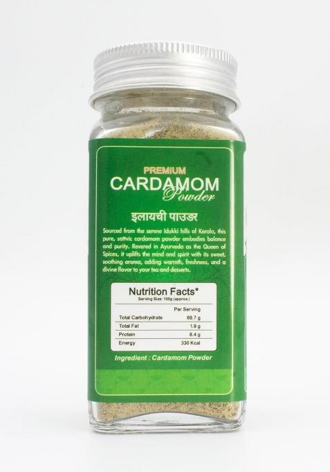 Sattvic Essence Premium Cardamom Powder | Pure & Natural Elaichi Aromatic Fresh Ground Spice For Sweets, Tea Cooking No Preservatives Glass Jar Pack (45G)