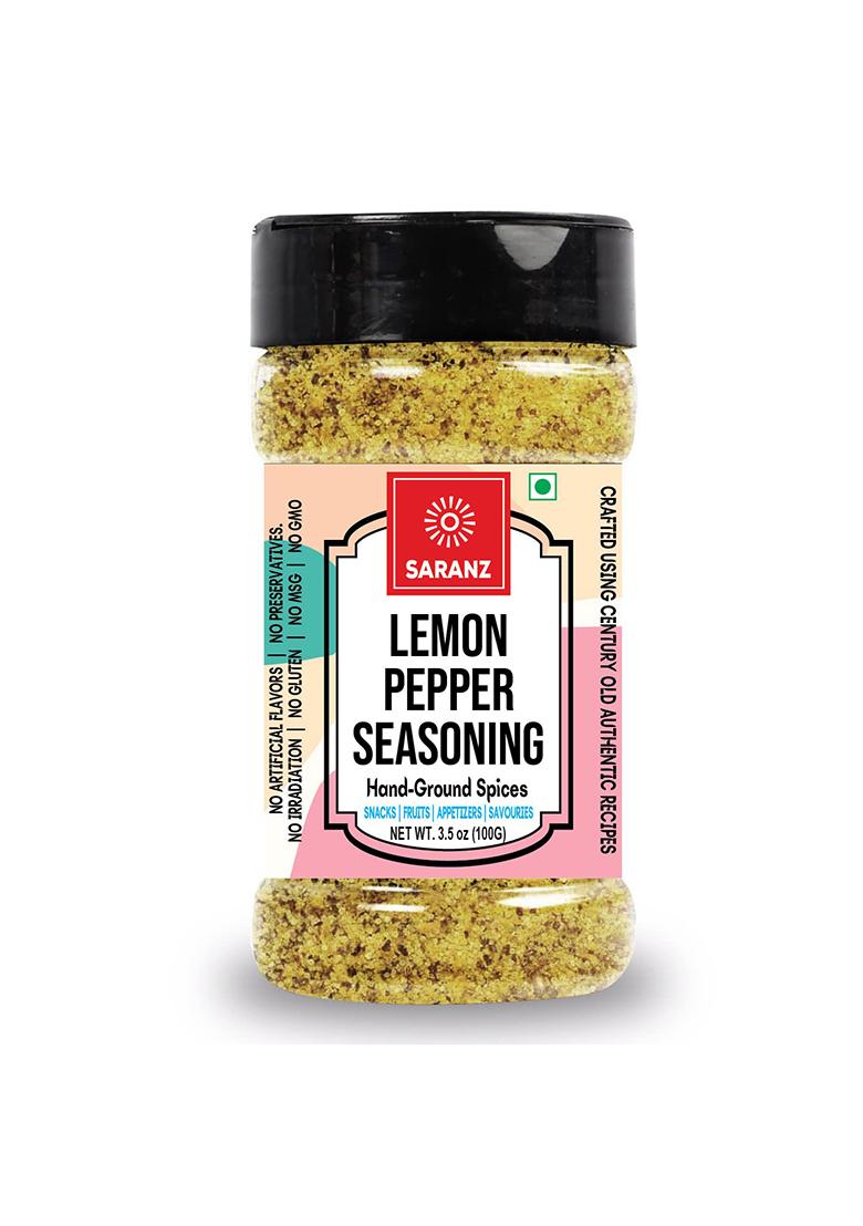 Saranz Lemon Pepper Mix Authentic Seasoning | 100% Natural Indian Spice Sprinkle On Veggies, Salads Etc Flavorful Blend Fresh & Aromatic Spices (100 Grams Sprinkler Jar)