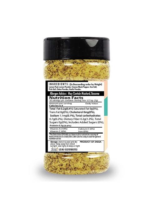 Saranz Lemon Pepper Mix Authentic Seasoning | 100% Natural Indian Spice Sprinkle On Veggies, Salads Etc Flavorful Blend Fresh & Aromatic Spices (100 Grams Sprinkler Jar)