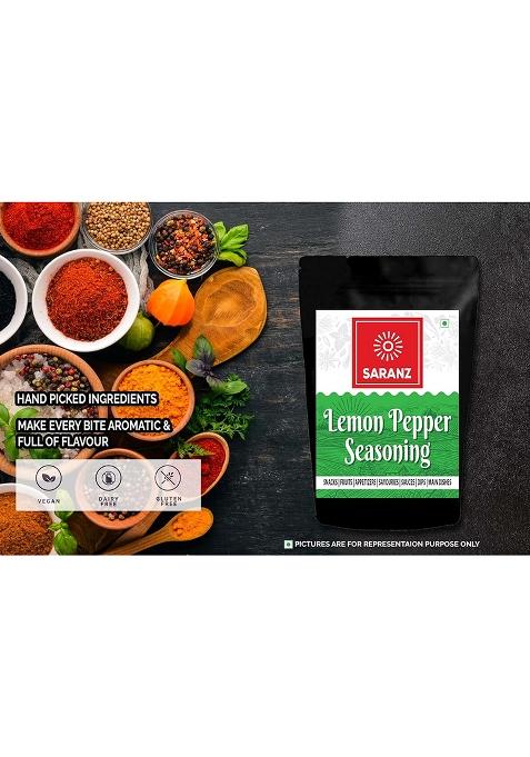 Saranz Lemon Pepper Mix Authentic Seasoning | 100% Natural Indian Spice Sprinkle On Veggies, Salads Etc Flavorful Blend Fresh & Aromatic Spices (100 Grams Sprinkler Jar)