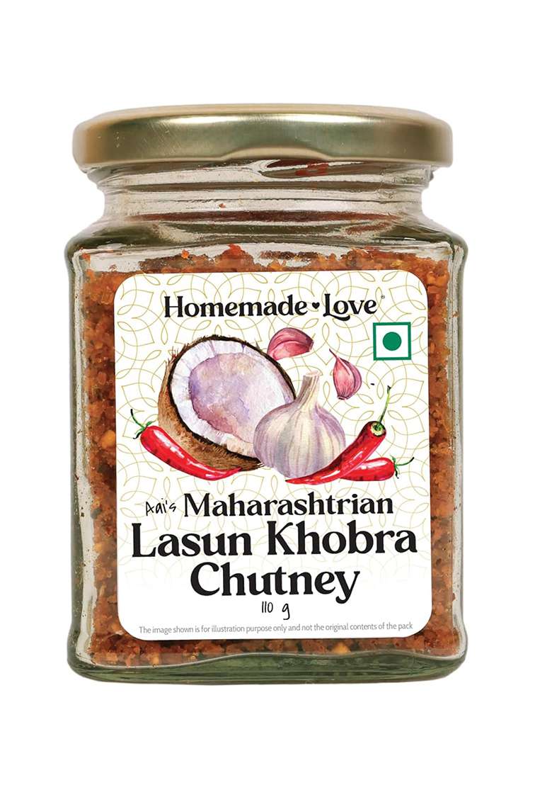 Homemade Love Lasun Khobra Chutney (110G) | Dry Garlic Coconut Powder Authentic Maharashtrian Roasted (Lahsun) & (Khobra) Blend No Artificial Preservatives - Indya