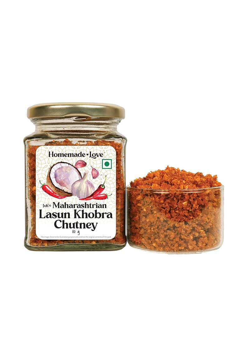 Homemade Love Lasun Khobra Chutney (110G) | Dry Garlic Coconut Powder Authentic Maharashtrian Roasted (Lahsun) & (Khobra) Blend No Artificial Preservatives - Indya