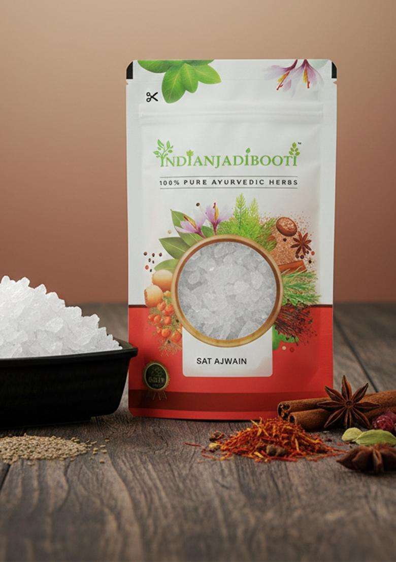 Indianjadibooti Sat Ajwain (Thymol) Crystals Premium Grade | Trachyspermum Ammi (Ajwain) |100% Natural Ayurvedic Extract 50G Pack - Indya