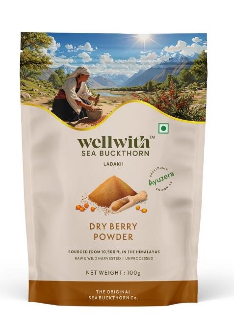 Ayuzera Wellwith By Sea Buckthorn Berry Powder 100G | Rich In Vitamin C No Oil Edible Fiber, Omegas Dry Seabuckthorn Himalayan Pack Of 1