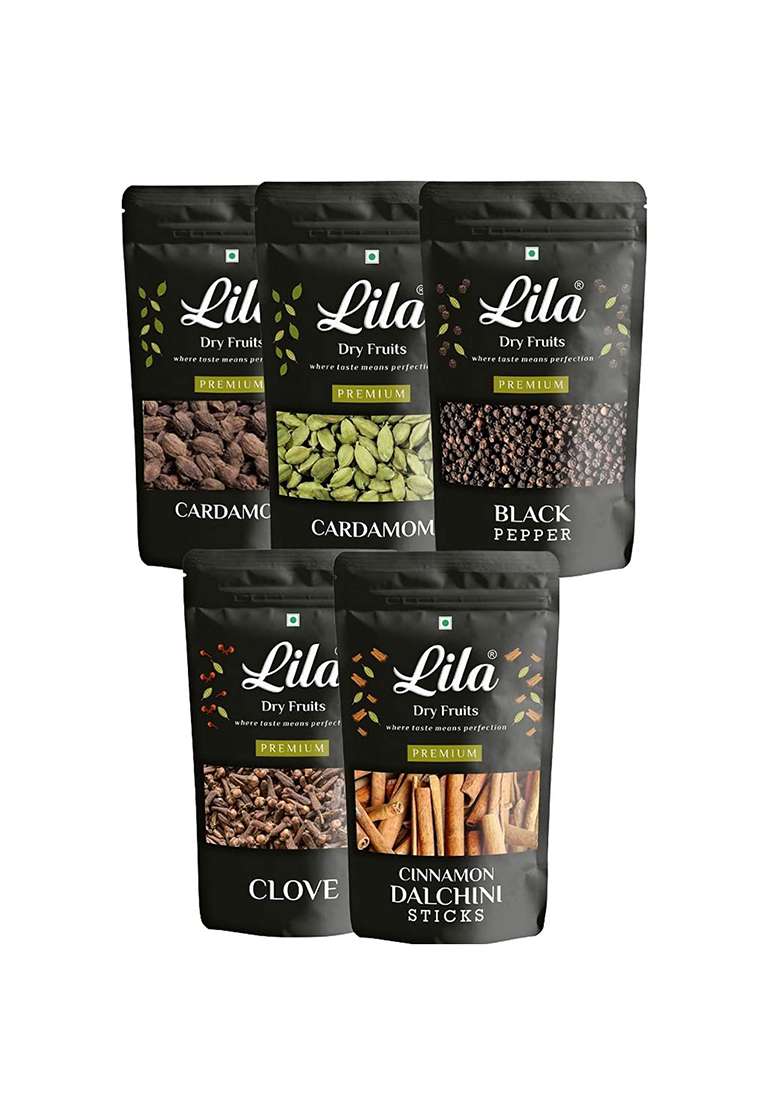 Ldf 5 Spices Combo (50 Grams X 5) Black Pepper, Cardamom, Green Cloves & Cinnamon Sticks | Traditional Indian Whole Spice Pack Khada Masala Perfect For Gifting - Indya