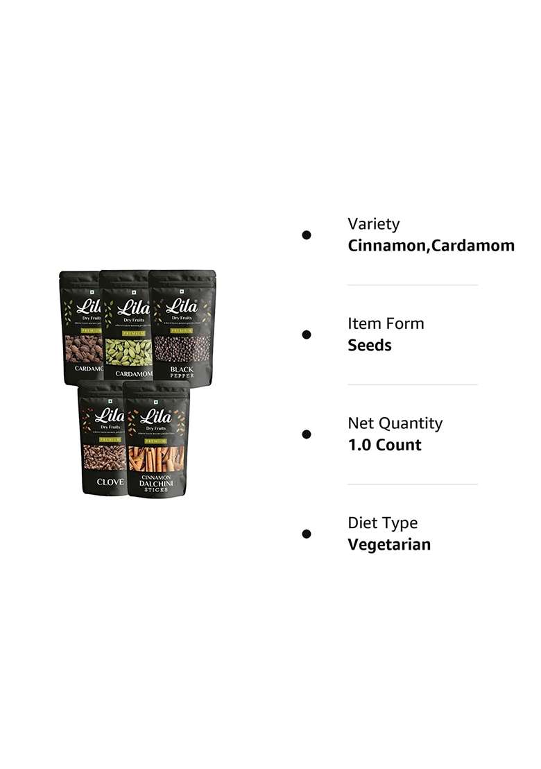 Ldf 5 Spices Combo (50 Grams X 5) Black Pepper, Cardamom, Green Cloves & Cinnamon Sticks | Traditional Indian Whole Spice Pack Khada Masala Perfect For Gifting - Indya