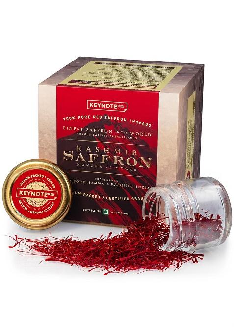 Keynote Kashmir Saffron | Kashmiri Kesar Keshar Whole Threads Gift Box Vacuum Packed Glass Bottle 2 Grams Pack Of 1