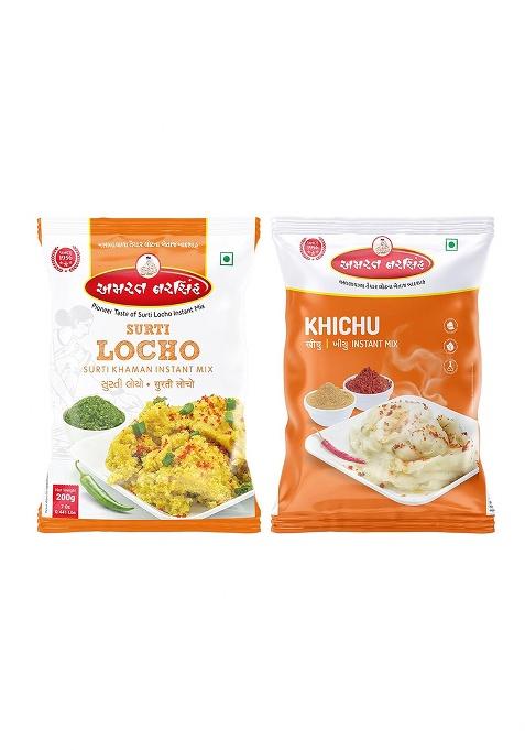 Amrat Narsih Gujarati Delights Duo: Surti Locho & Khichu Instant Mix Combo | Mouthwatering Flavorful Irresistible Authentic Pair Just Steam Eat Ready To Cook Makes 750 Grams In One Serving Of 200
