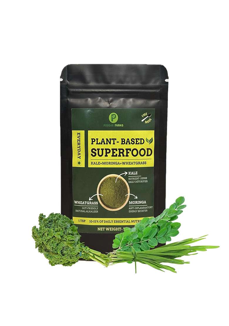 Poddar Farms Plant-Based Superfood Mix (Kale + Moringa Wheatgrass) | Rich In Iron, Antioxidants & Chlorophyll Immunity Energy Support Green Detox 75G - Indya