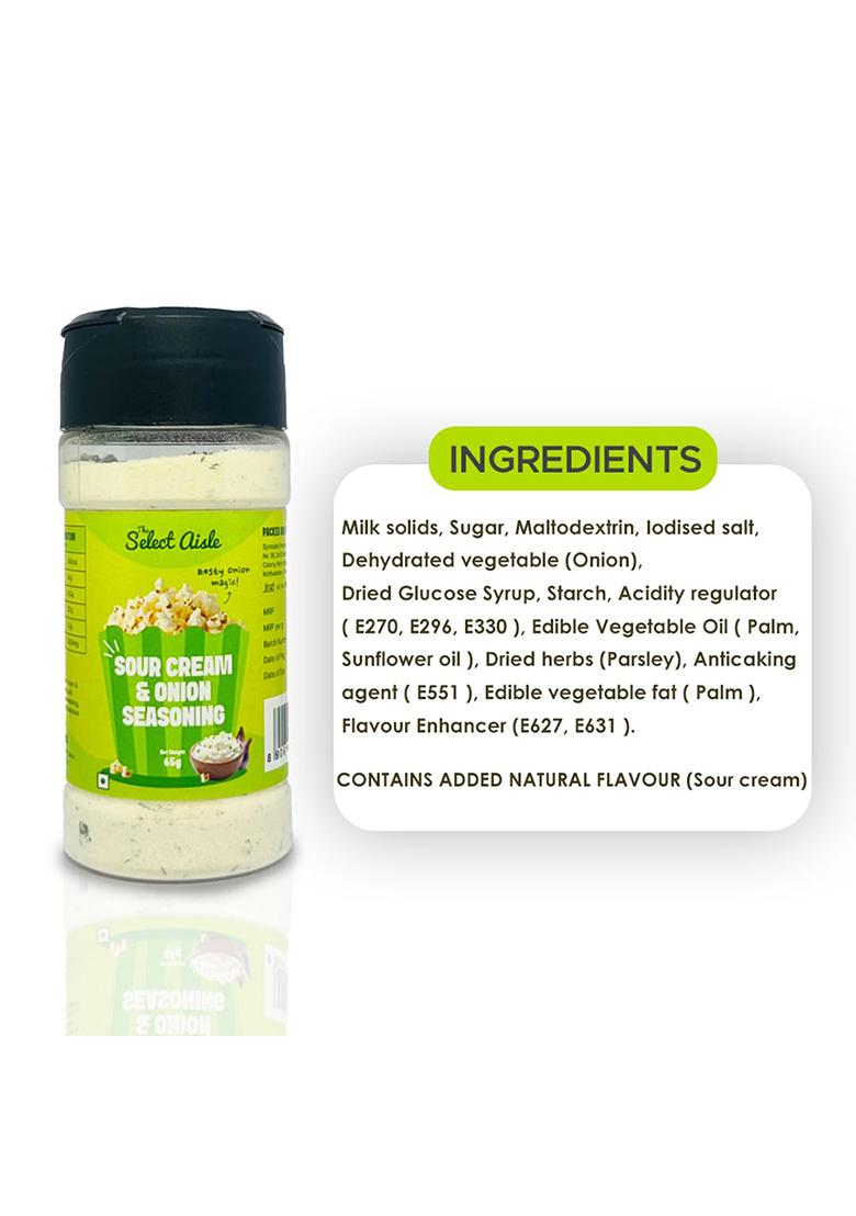 The Select Aisle Sour Cream Onion Seasoning 65G | Perfect For Popcorn, Fries, Chips, Nachos, Pasta & Snacks Tangy Savory Flavor Ready-To-Sprinkle Vegetarian No Artificial Additives