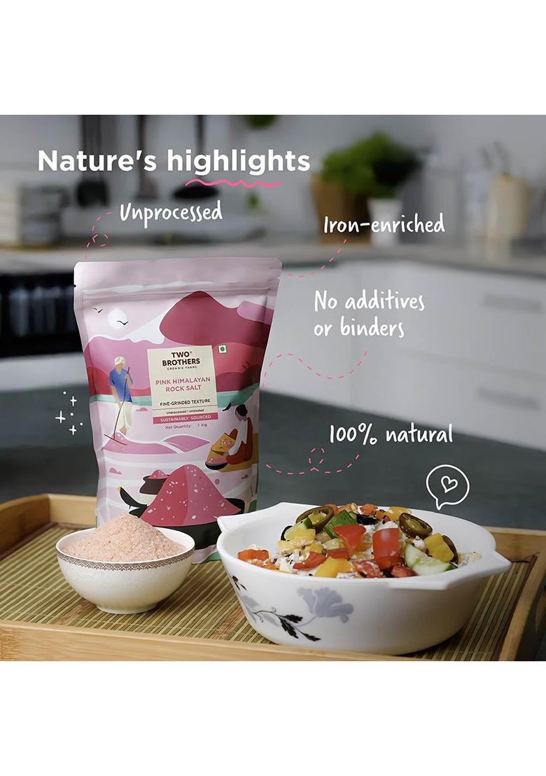 Two Brothers Organic Farms Pink Himalayan Rock Salt (1Kg) Naturally Rich In Minerals | Unprocessed, Additive-Free Packed With Iron, Copper, Zinc & Manganese A Healthier Alternative For Cooking