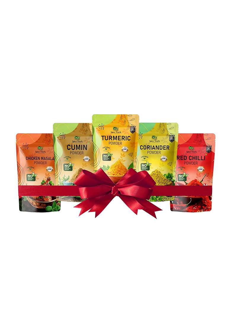 Spice Truck All Spices Combo (Turmeric, Red Chilli, Cumin, Coriander & Chicken Masala) | 100% Natural No Preservatives Set Of 5 100Gm Each - Indya