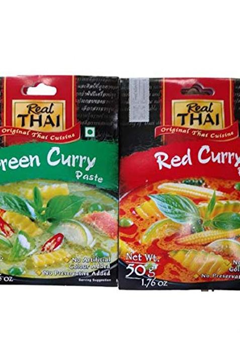 Real Thai Combo Of Red Curry And Green Paste, 50G Each, 100 Gram
