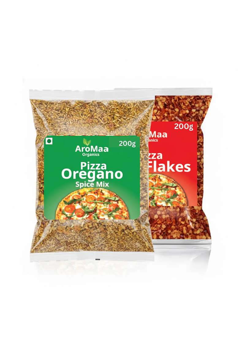 Aromaa Organics Refill Pack Pizza Oregano Seasoning And Chilli Flakes Combo Pack, 200G Each - Indya
