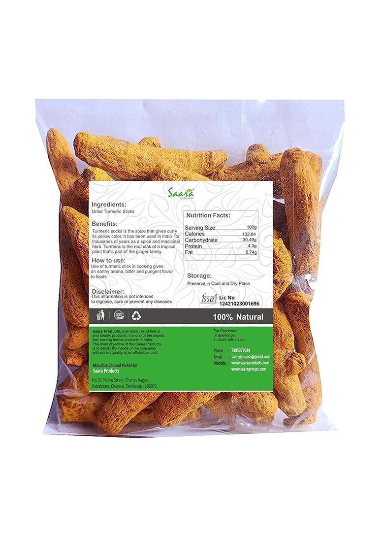 Saara Herbal Fresh Dried Turmeric Sticks,50 Grams, Haldi Kadi, Gatiya, Sabut Haldi,(Pack Of 1 X 50 Grams)