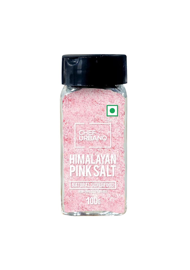 Chef Urbano Himalayan Pink Salt Sprinkler 100G | Pure & Natural Mineral Rich Low Sodium Packed With 84 Minerals Glass Bottle