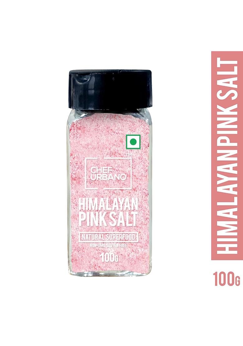 Chef Urbano Himalayan Pink Salt Sprinkler 100G | Pure & Natural Mineral Rich Low Sodium Packed With 84 Minerals Glass Bottle