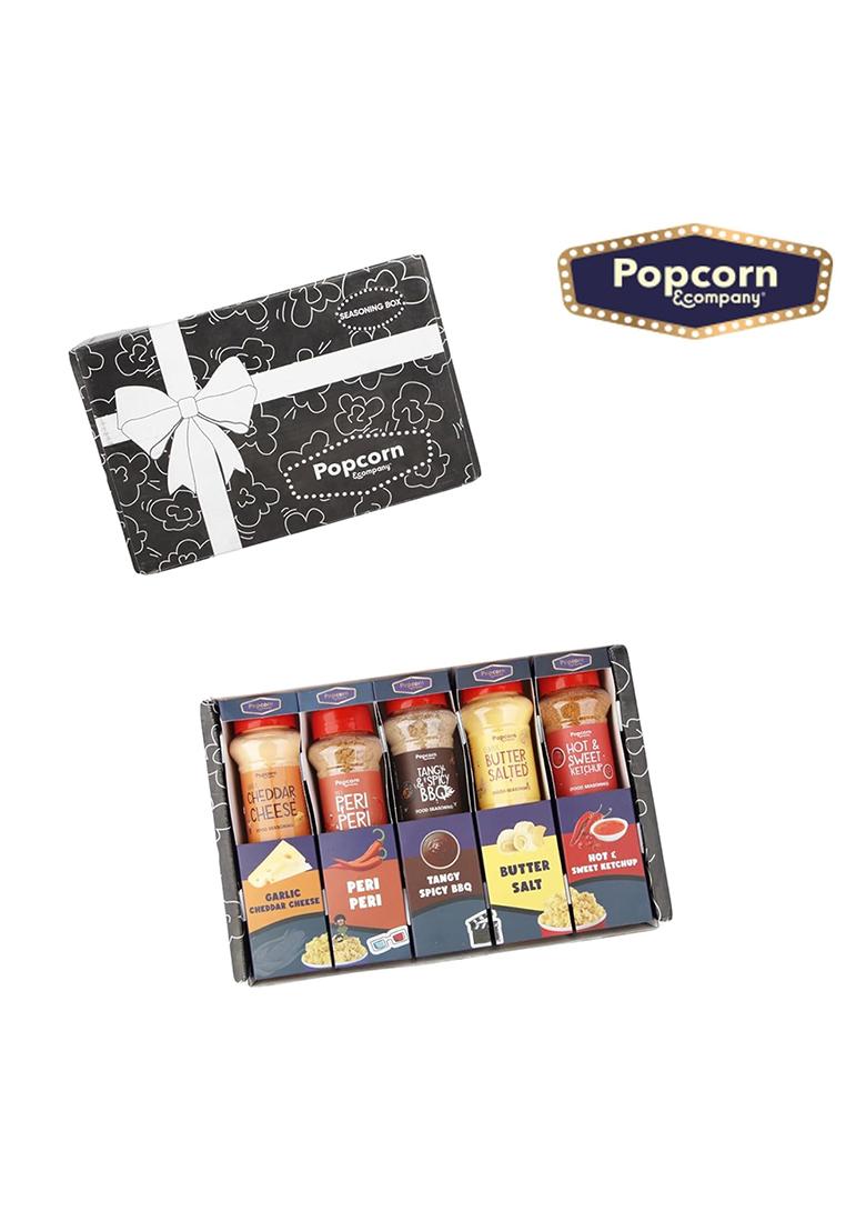 Popcorn & Company Seasoning Powder (Pack Of 5, 390Gm) Butter Salt 110G, Garlic Cheddar Cheese, Tangy Spicy Bbq, Hot Sweet Ketchup Peri (70G Each) Seasonings For Popcorn, Pasta, Pizza Fries