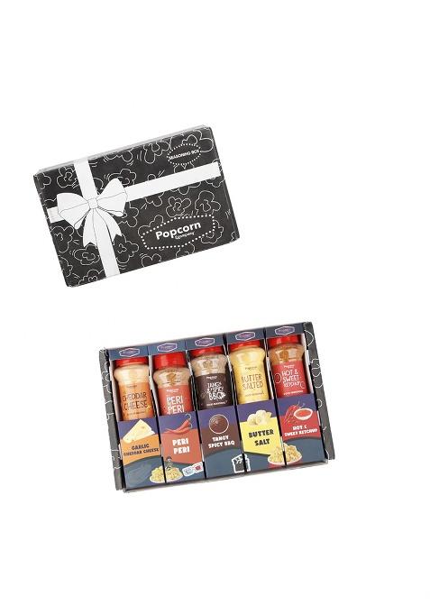 Popcorn & Company Seasoning Powder (Pack Of 5, 390Gm) Butter Salt 110G, Garlic Cheddar Cheese, Tangy Spicy Bbq, Hot Sweet Ketchup Peri (70G Each) Seasonings For Popcorn, Pasta, Pizza Fries