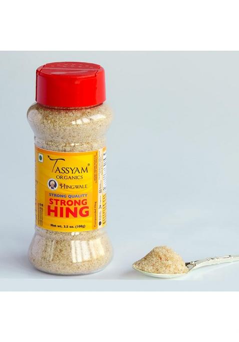 Tassyam Organics Hingwale Strong Hing 100G Dispenser | Incredible Value Hand Pounded & Natural Compounded Asafoetida Bandhani Heeng Inguva Perungayam