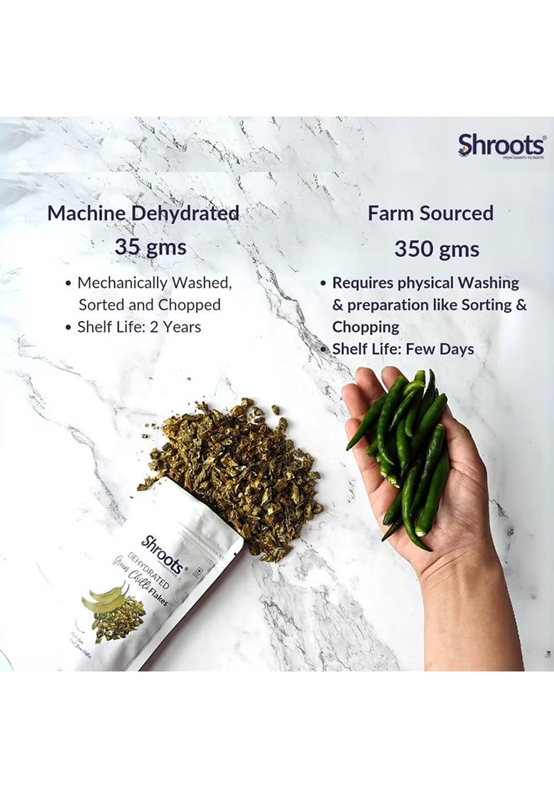 Shroots Dehydrated Green Chilli | 100% Natural Dried Chilies Perfect For Cooking, Seasoning And Spice Mixes 35G Each, (Pack Of 1)