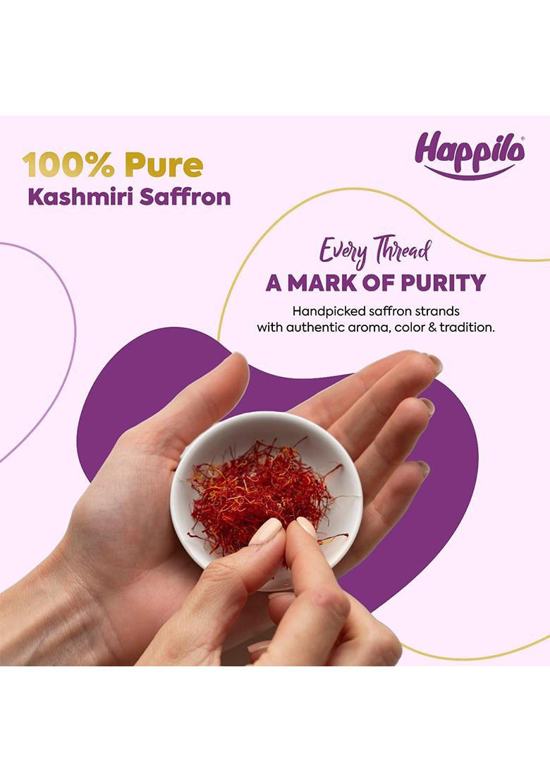 Happilo Premium Kashmiri Saffron .5G, Handpicked Pure Kesar For Pooja, Finest A++ Grade, Whole Threads Golden Milk, Cooking Biryani