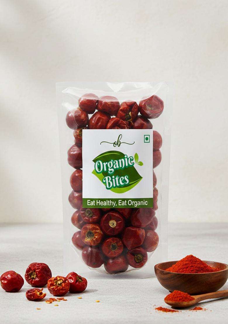 Organic Bites Boriya Red Chilli Whole | Gol Mirchi Spicy Round Chillies Sabut Lal Mirch Dry Chilly I Mundu Chili |Gundu -250 Gm - Indya