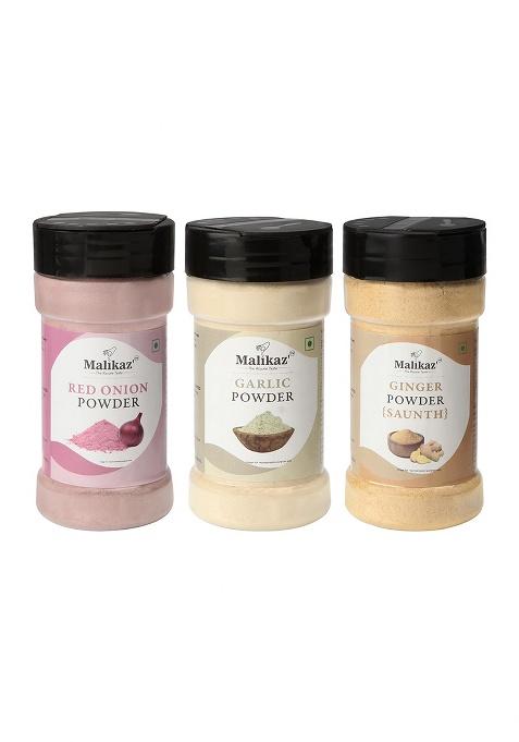 Malikaz' The Royale Taste Onion Garlic Ginger Combo (Red Powder, 70G | 80G 90G), 240G