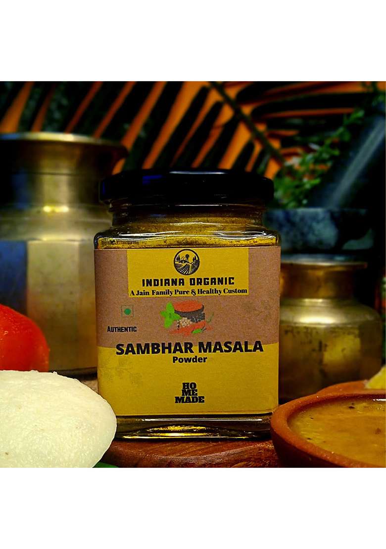 Indiana Organic Sambar Masala Powder -150 Gram | No Onion & Garlic Freshly Pack On Order Zero Added Colours, Fillers, Additives Preservatives - Indya