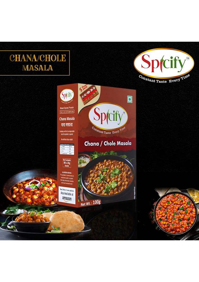 Spicify Chana/Chole + Kitchen King Masala Powder | Authentic Natural Flavour With Cumin, Fenugreek & Pomegranate Seeds, No Onion Garlic Blended Spice Mix Ready Masala, 100G Each