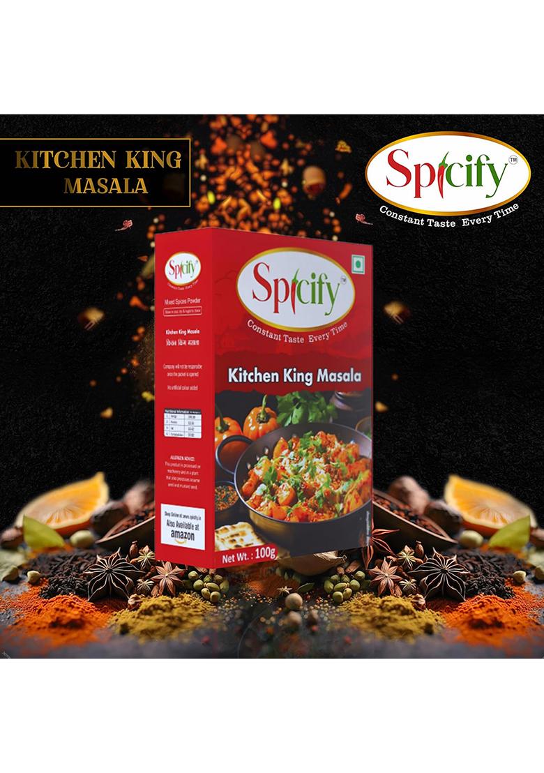 Spicify Chana/Chole + Kitchen King Masala Powder | Authentic Natural Flavour With Cumin, Fenugreek & Pomegranate Seeds, No Onion Garlic Blended Spice Mix Ready Masala, 100G Each
