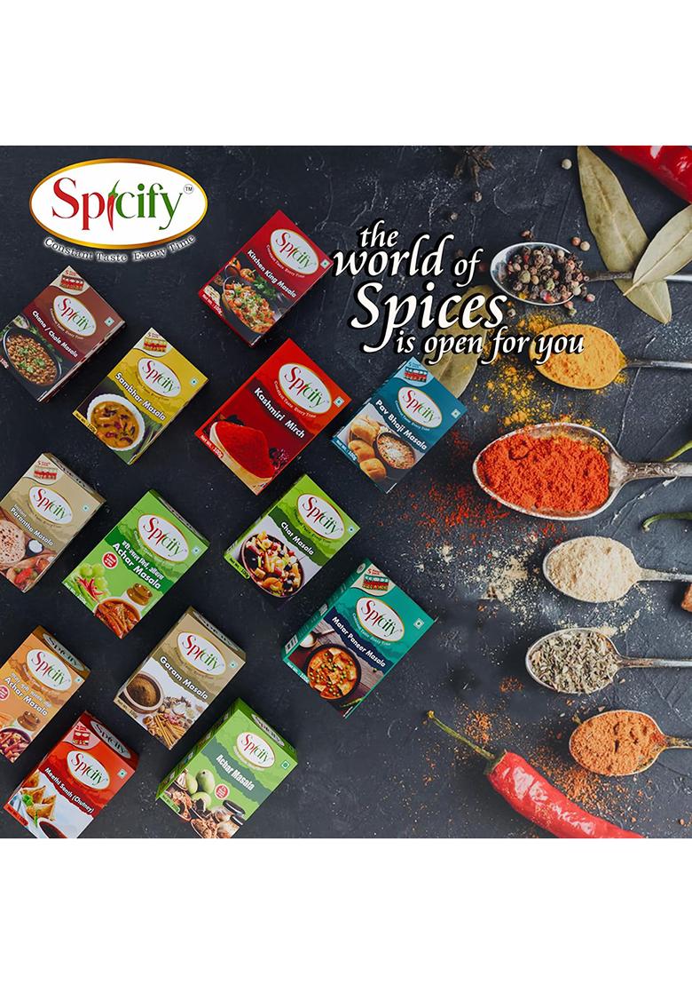 Spicify Chana/Chole + Kitchen King Masala Powder | Authentic Natural Flavour With Cumin, Fenugreek & Pomegranate Seeds, No Onion Garlic Blended Spice Mix Ready Masala, 100G Each
