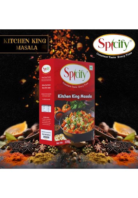 Spicify Chana/Chole + Kitchen King Masala Powder | Authentic Natural Flavour With Cumin, Fenugreek & Pomegranate Seeds, No Onion Garlic Blended Spice Mix Ready Masala, 100G Each