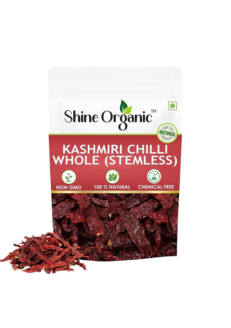 Shine Organic Kashmiri Red Chilli Whole 100Gm Sun Dried Lal Mirch With Rich Colour & Aroma Natural Spice For Cooking, Seasoning Pickles Kitchen Essential