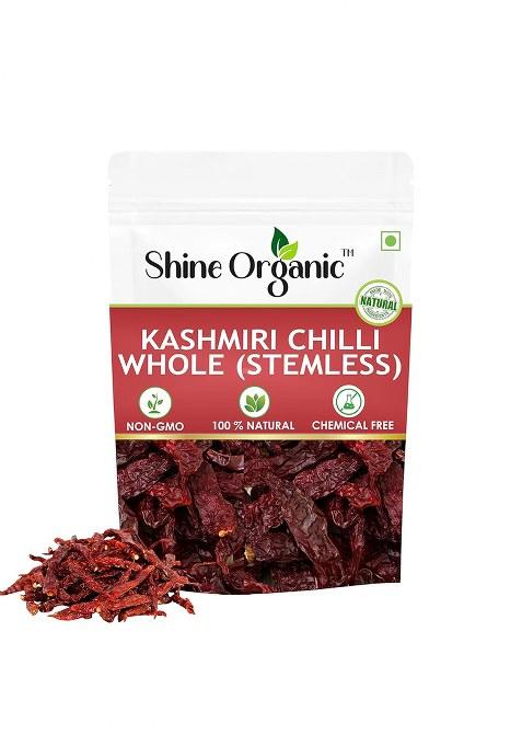 Shine Organic Kashmiri Red Chilli Whole 100Gm Sun Dried Lal Mirch With Rich Colour & Aroma Natural Spice For Cooking, Seasoning Pickles Kitchen Essential