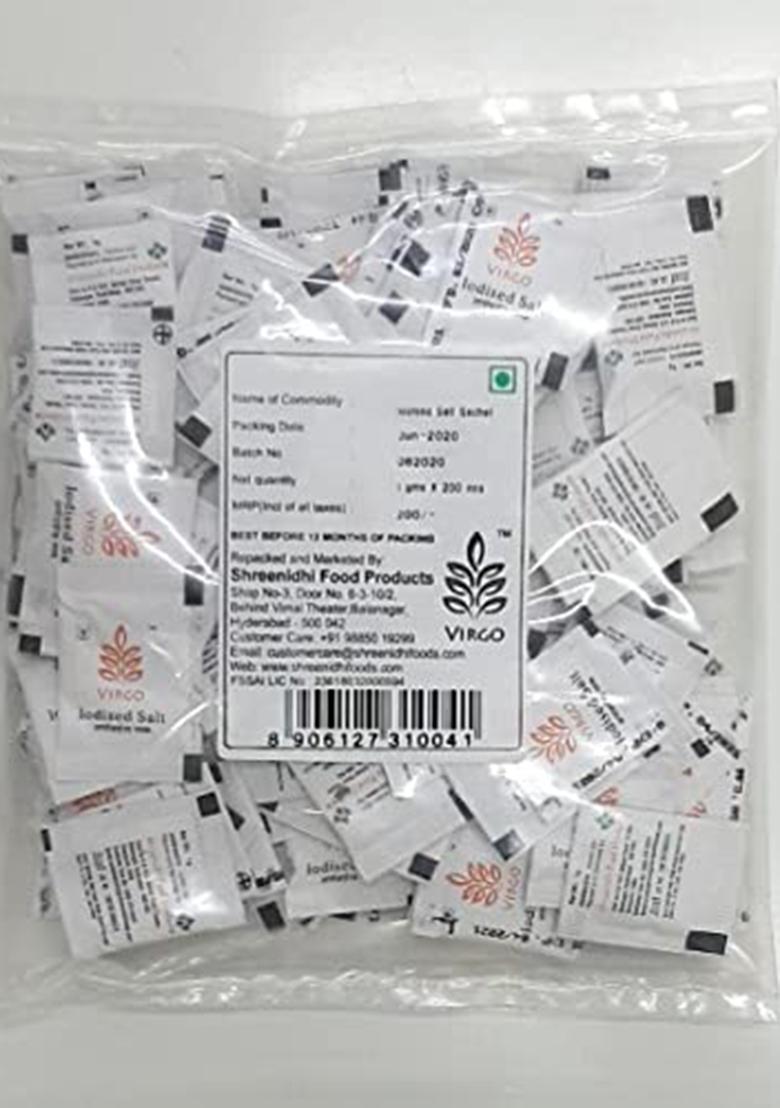 Virgo Iodized Salt Sachets (1G X 250) | Hygienic Mini Pouches Of Pure Travel-Friendly & Easy To Use Instant Taste Enhancer For Food, Salads, Snacks Daily Cooking
