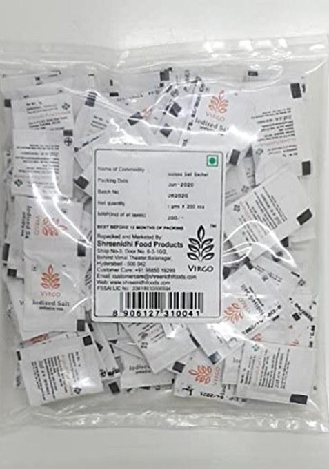 Virgo Iodized Salt Sachets (1G X 250) | Hygienic Mini Pouches Of Pure Travel-Friendly & Easy To Use Instant Taste Enhancer For Food, Salads, Snacks Daily Cooking