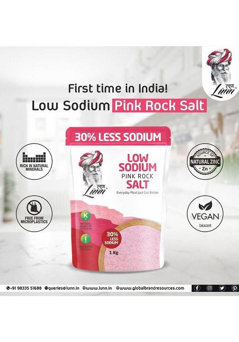 Lunn 30% Low Sodium Pink Rock Salt | 1 Kg Pouch First Time In India Less Sodium, 84+ Natural Minerals Vegan Certified & Microplastic-Free Ideal For Daily Cooking Healthy Living