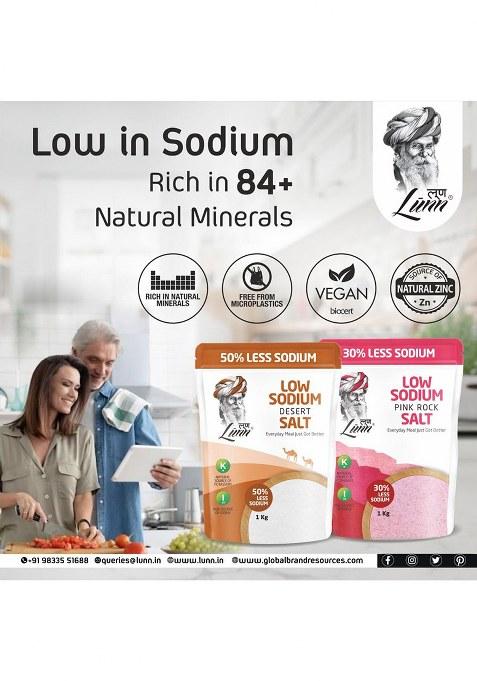 Lunn 30% Low Sodium Pink Rock Salt | 1 Kg Pouch First Time In India Less Sodium, 84+ Natural Minerals Vegan Certified & Microplastic-Free Ideal For Daily Cooking Healthy Living