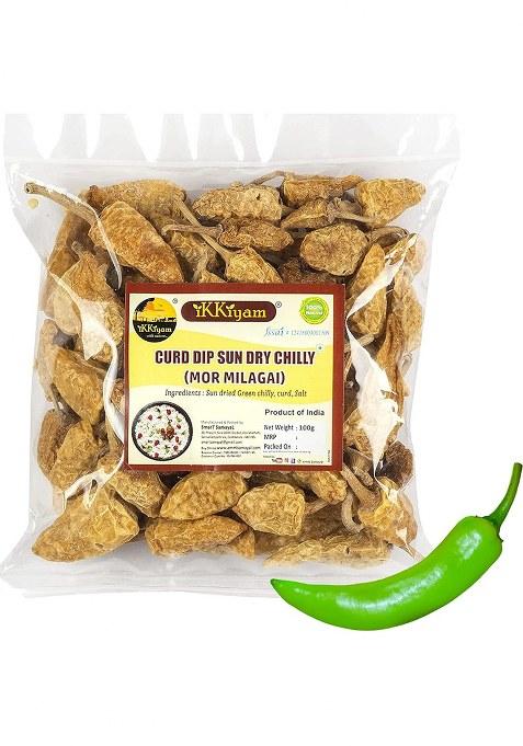 Ikkiyam Curd Dip Sun Dry Chilly | Mormilagai Vathal Premium & Organic Chillies Dahi Mirchi South Indian Thayir Chilli Pure Natural Spicy Chillys Deliciously Meals Pack Of 1 100 Gram