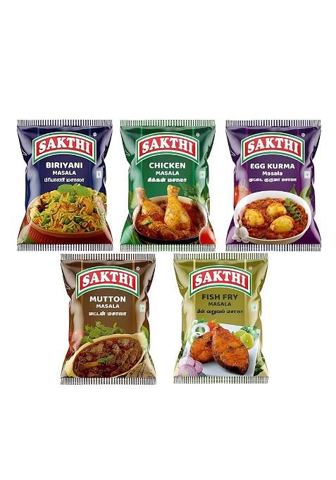 Sakthi Biryani Masala, Chicken Egg Kuruma Mutton Masala & Fish Fry | 50G Each South Indian Flavoured Premium Spices Blend Powder (Combo Of 5)